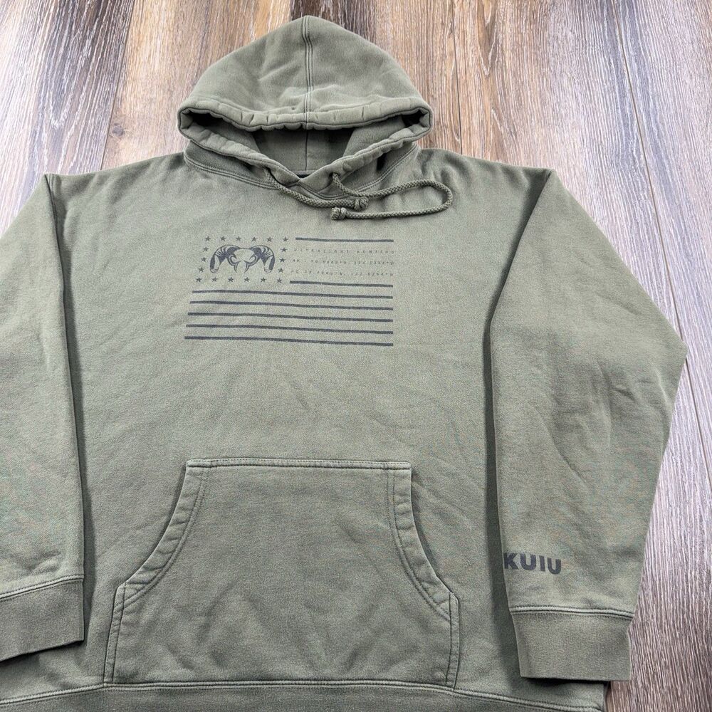Kuiu Hoodie Mens XL Green Sweatshirt Hunting Gear Alaska USA Flag Logo Sweater